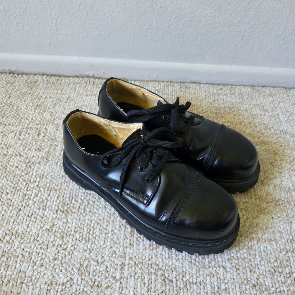 Vintage Mens Demonia Black Leather Steel Toed Shoes Size 10 - Picture 2 of 11